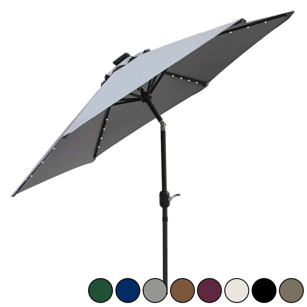 M M Round Parasol Garden Umbrella With Led Solar Lights Tilt