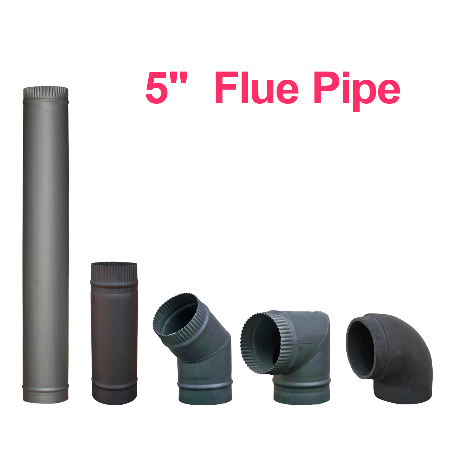 125mm 5" Matt Black Chimney Stove Flue Pipe For Wood Burning Multifuel ...