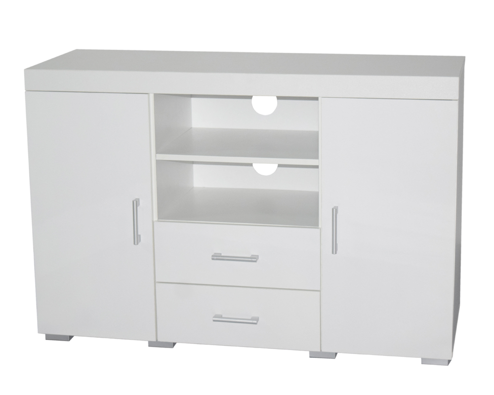White Tall TV Stand Entertainment Centre Sideboard 2 Doors 2