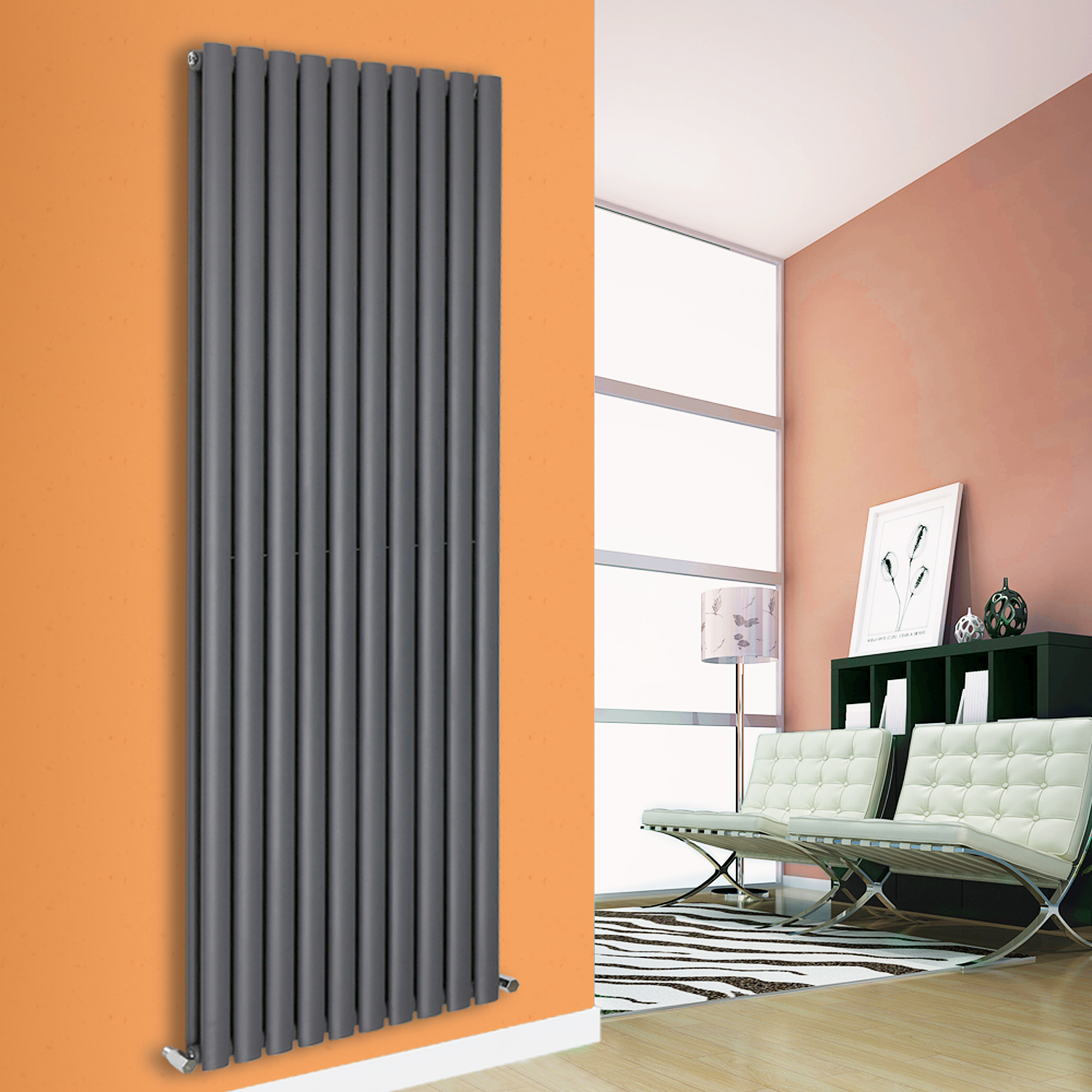 Anthracite Designer Oval Column Panel Radiators Central Heating Single