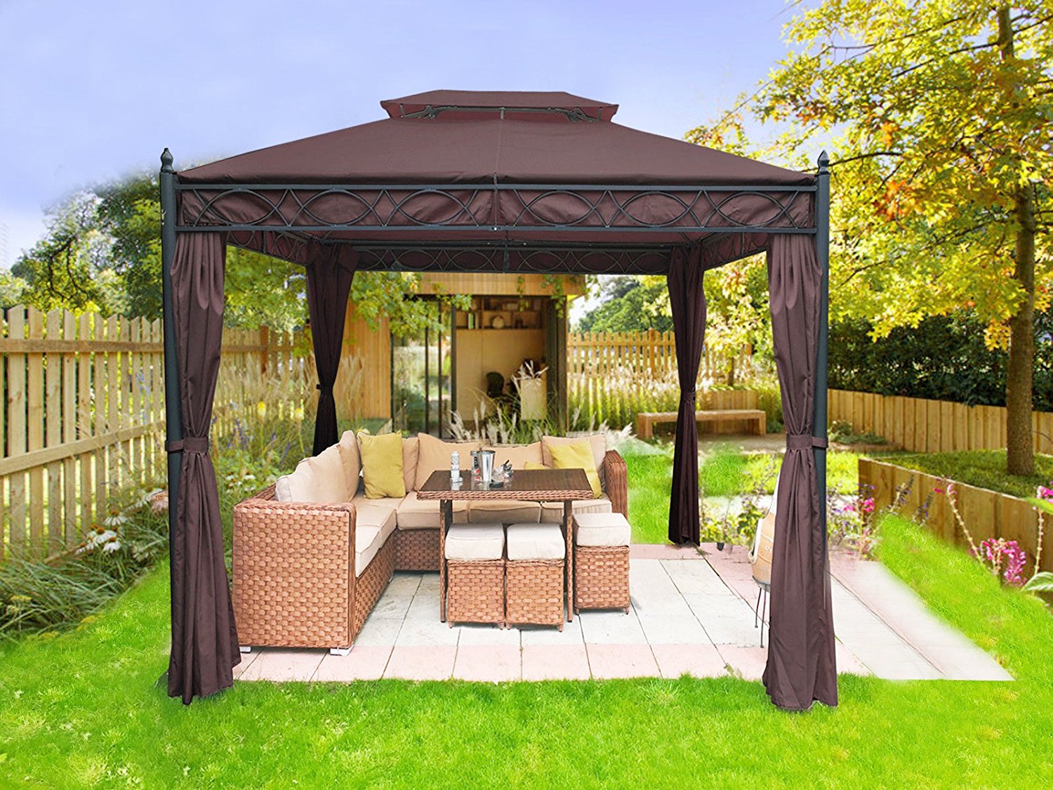 3x3M Metal Gazebo Pavilion Awning Canopy Sun Shade Shelter Marquee Tent