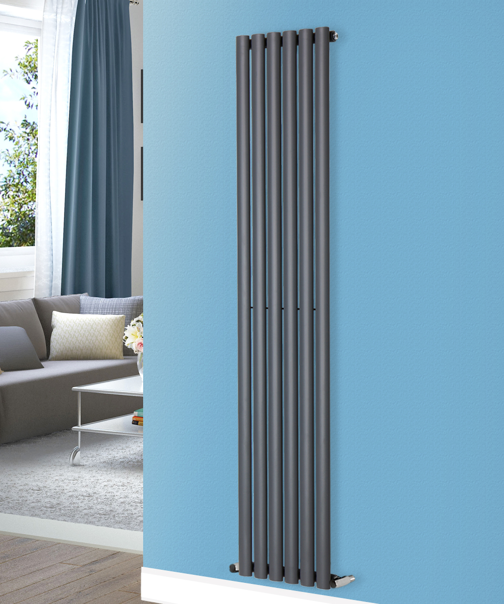 Anthracite Designer Oval Column Panel Radiators Central Heating Single