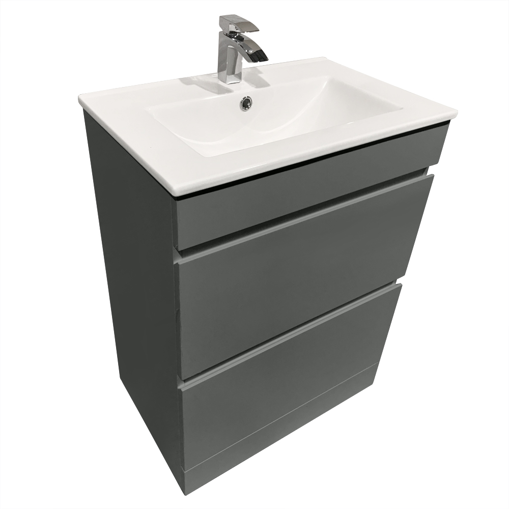 Mm Bathroom Basin Sink Vanity Unit Gloss Grey Floor Standing