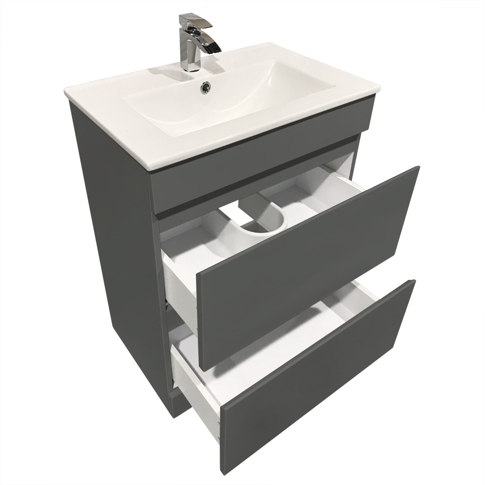 Mm Bathroom Basin Sink Vanity Unit Gloss Grey Floor Standing