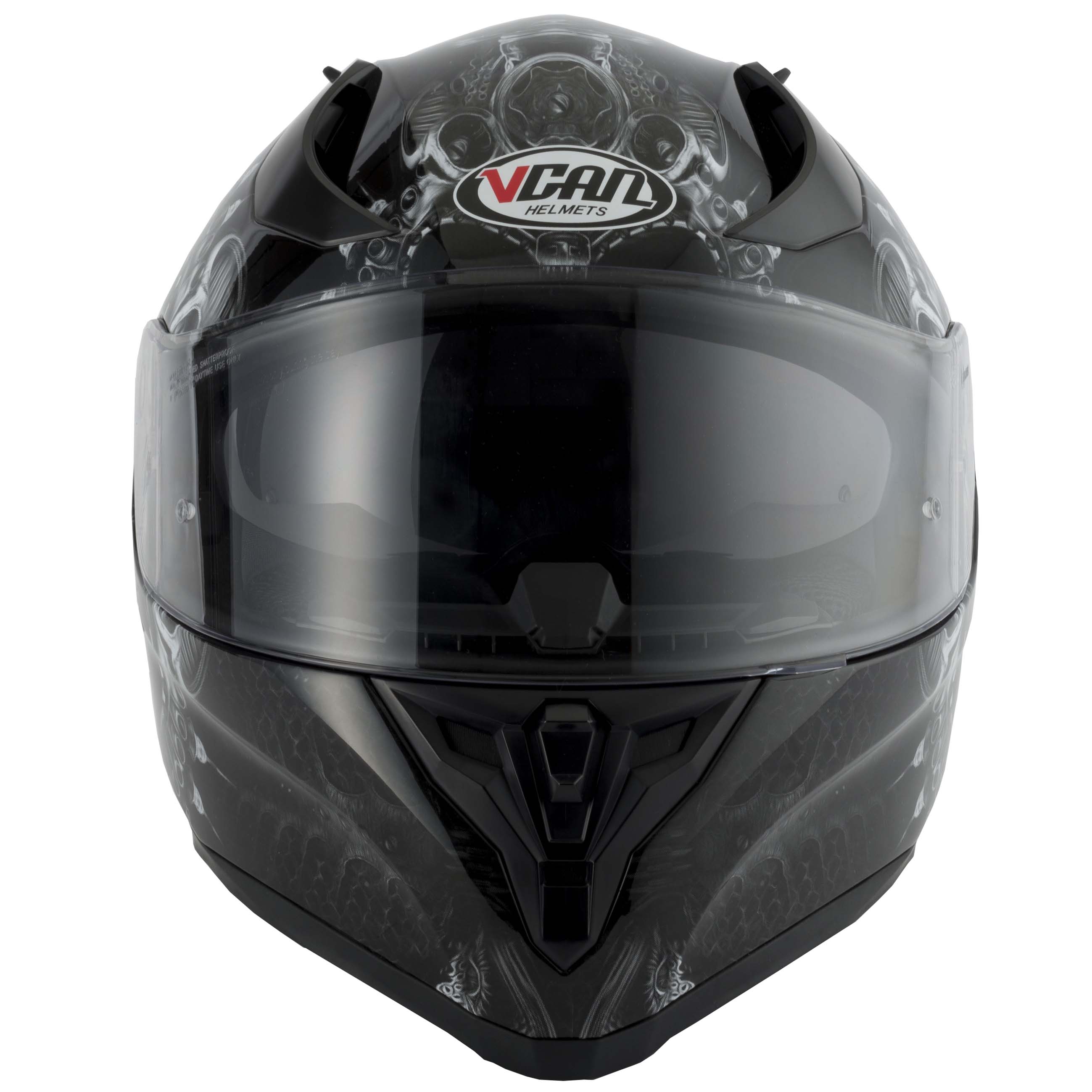 Vcan V128 FULL FACE Motorcycle Helmet ACU Built In Sun Visor Skull Rage