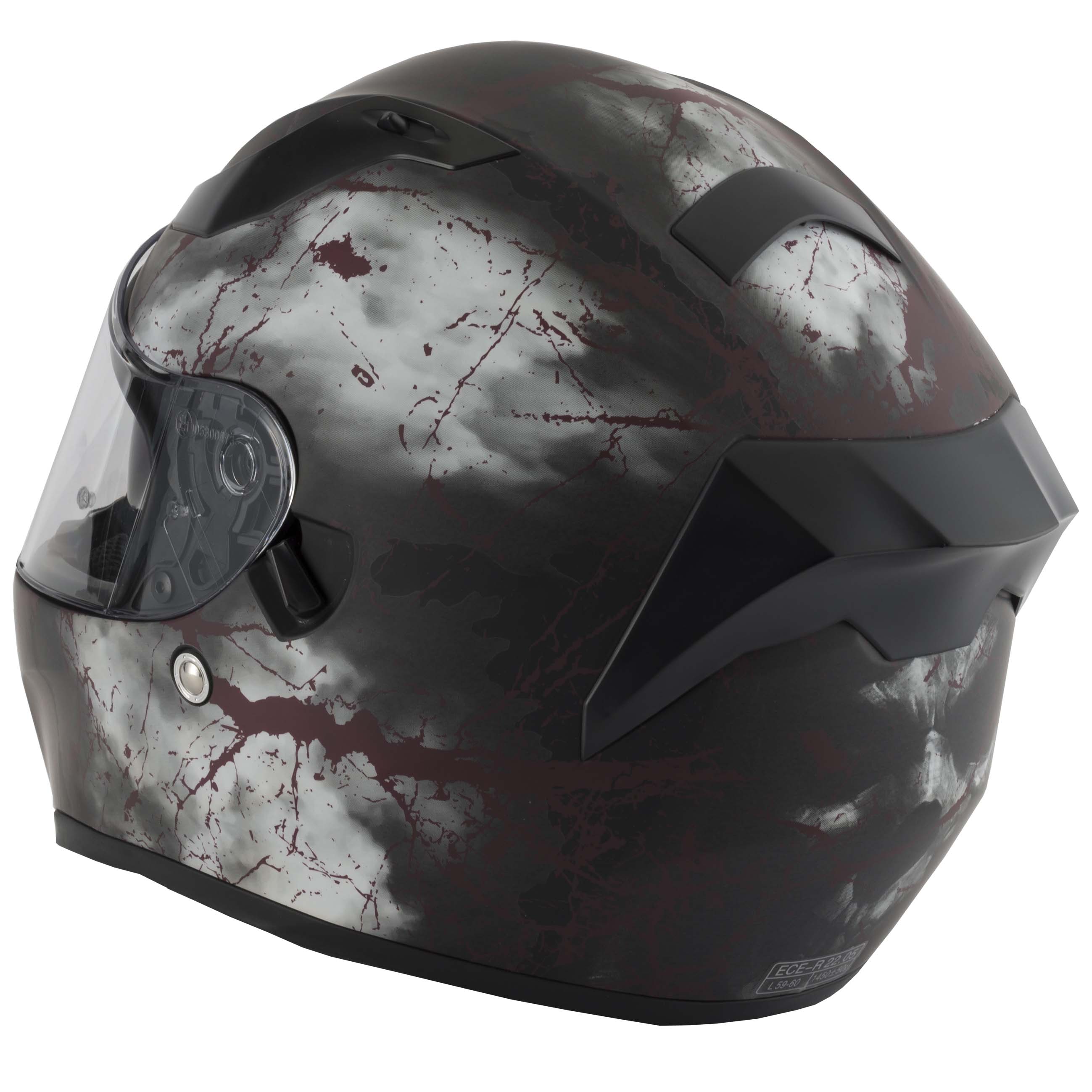 Vcan V128 FULL FACE Motorcycle Helmet ACU Built In Sun Visor Skull Rage