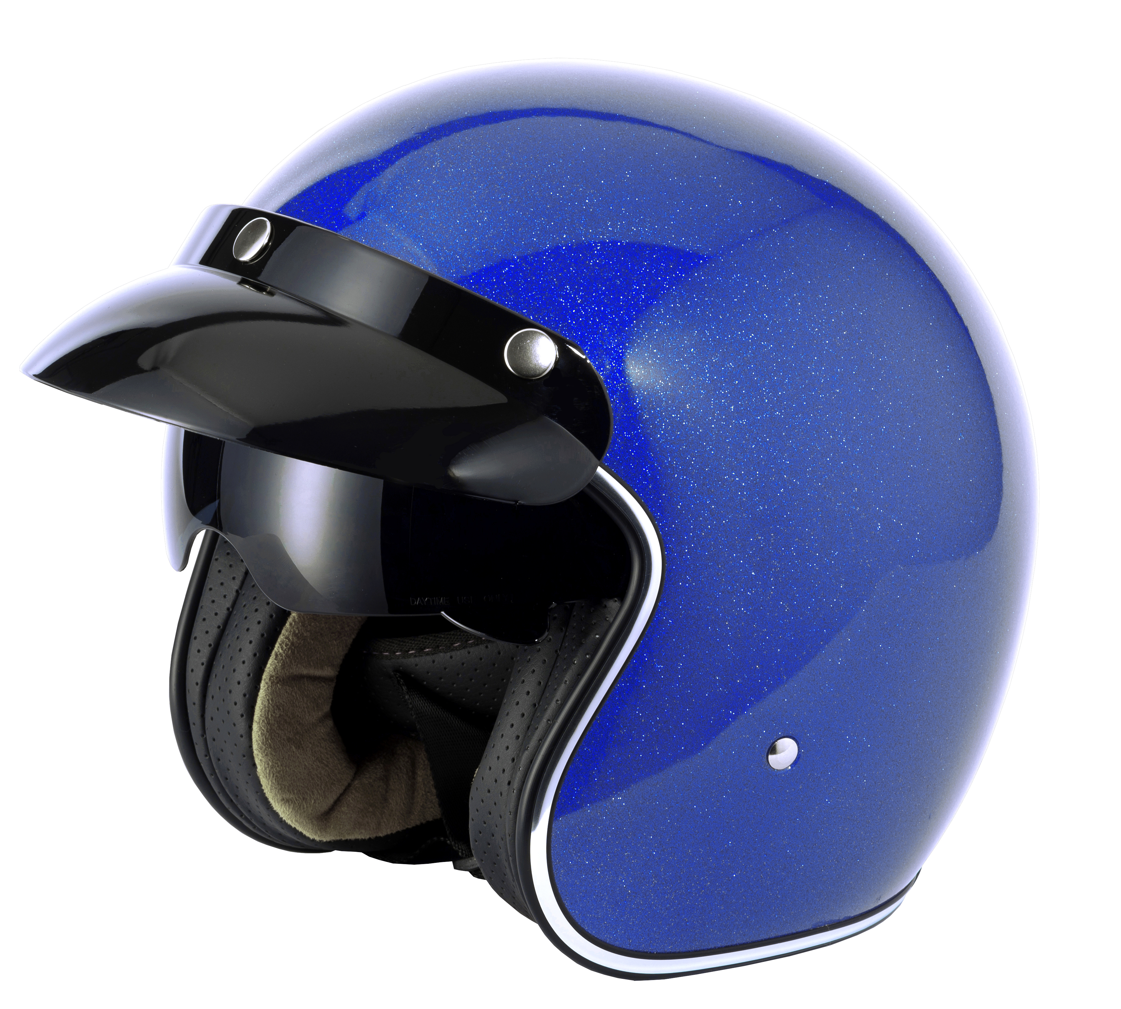 blue open face motorcycle helmet