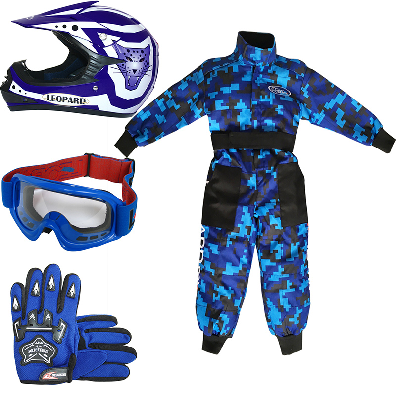 LEOX17 Kids Motocross Helmet Race Suit Overalls ATV Off Road Set