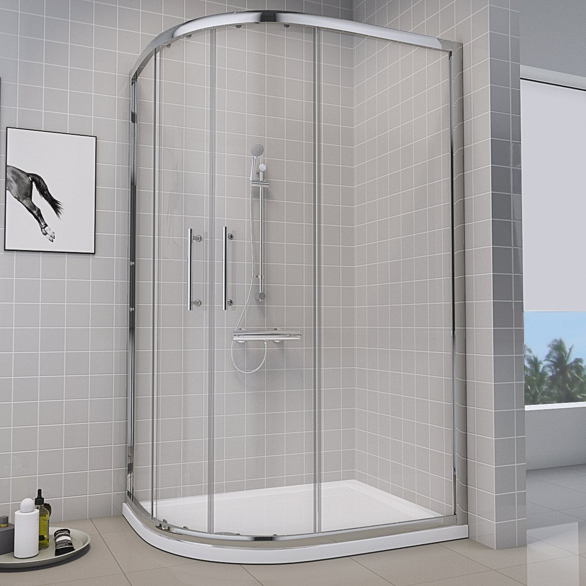 Offset Quadrant Shower Enclosure Corner Cubicles with Tray Waste