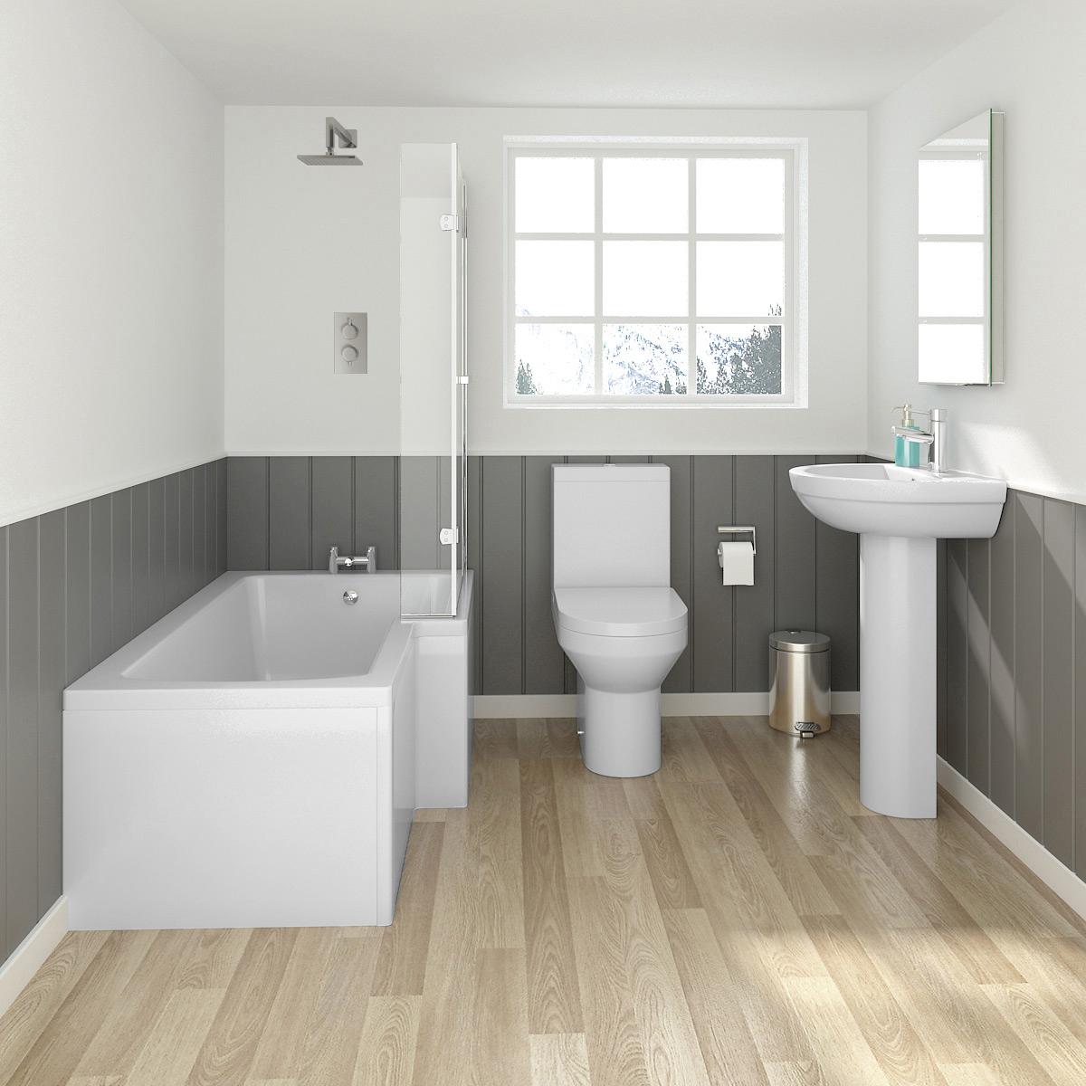 Right L Shape Bathroom Suite 1500mm Shower Bath Close Coupled Toilet ...