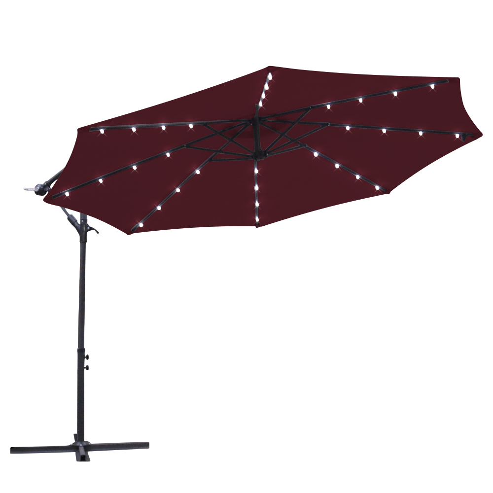 3m Garden Hanging Parasol Sun Shade Patio Banana Umbrella Cantilever with 32 LED