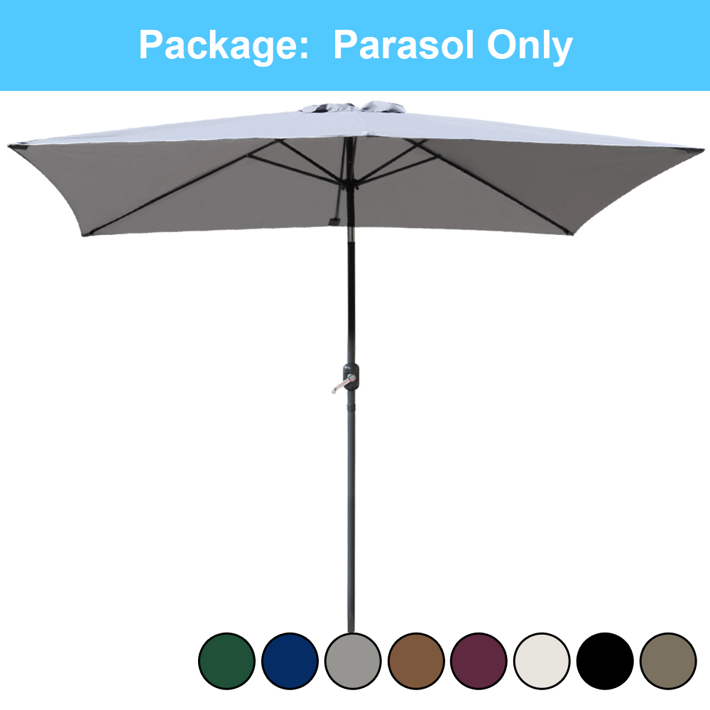 2x3m Garden Parasol Sun Shade Umbrella Rectangular Tilt Crank Base Cover Fabric
