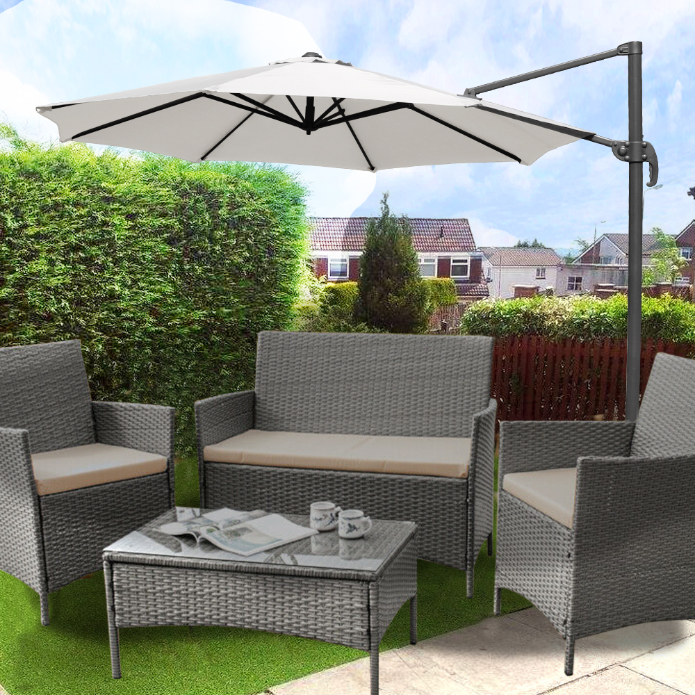 3M Roma Sun Umbrella Garden Patio Banana Parasol Cantilever 360° Rotating Canopy