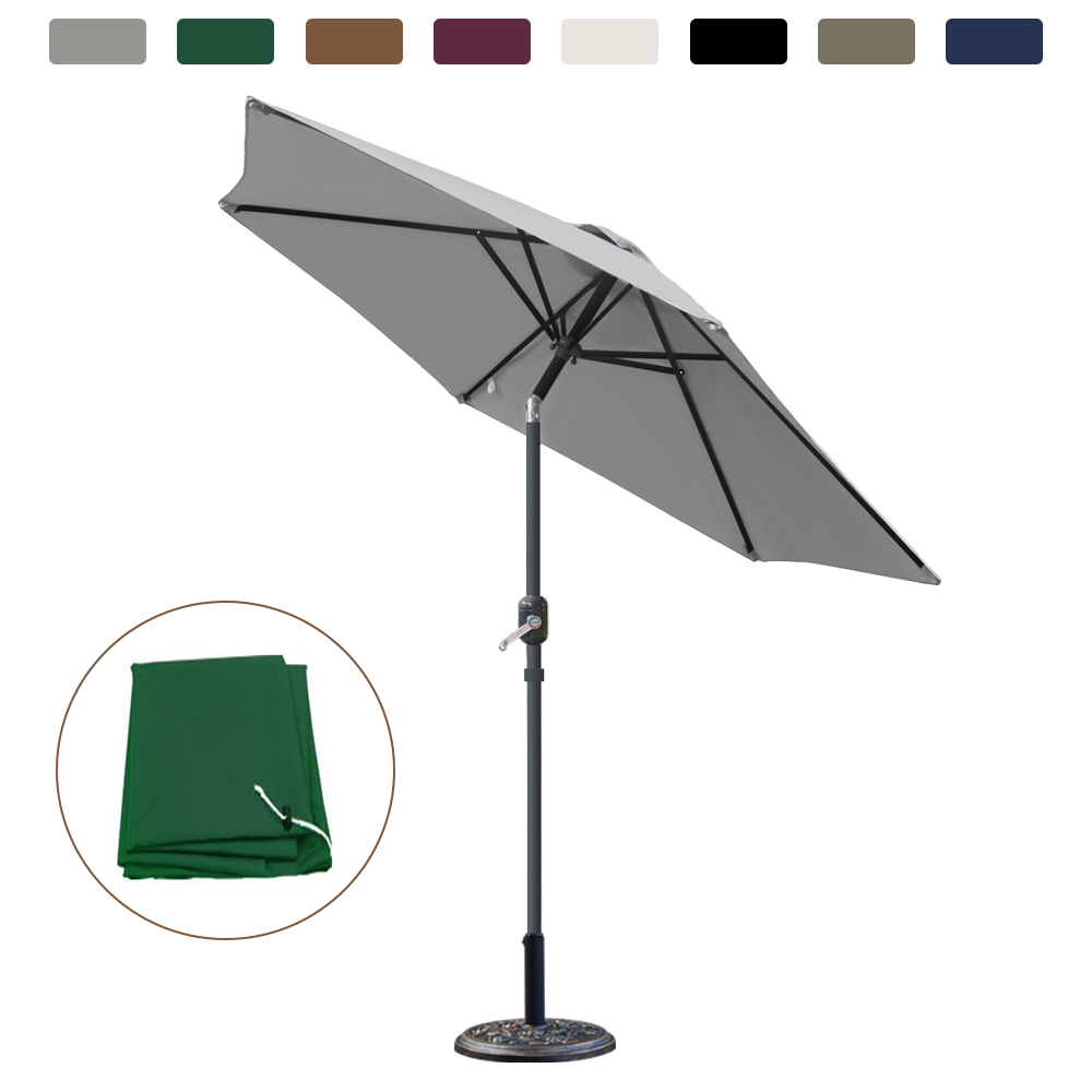 2.5M 2.7M 3M Round Garden Parasol Sun Shade Umbrella w/Crank Tilt Base Cover