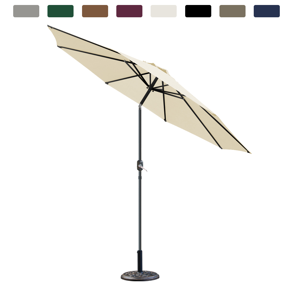 2.5M 2.7M 3M Round Garden Parasol Sun Shade Umbrella w/Crank Tilt Base Cover