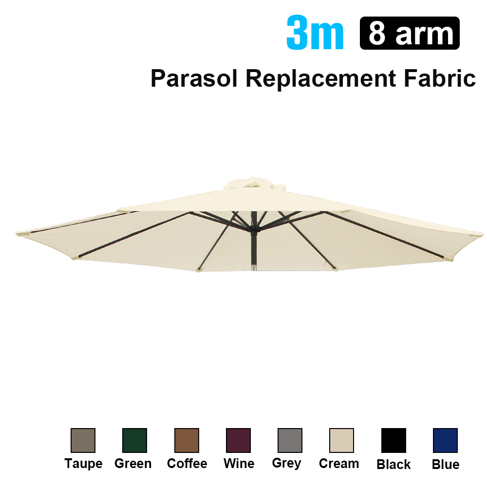 3M Round Garden Parasol Outdoor Sun Shade Umbrella Crank Tilt Base Cover Fabric