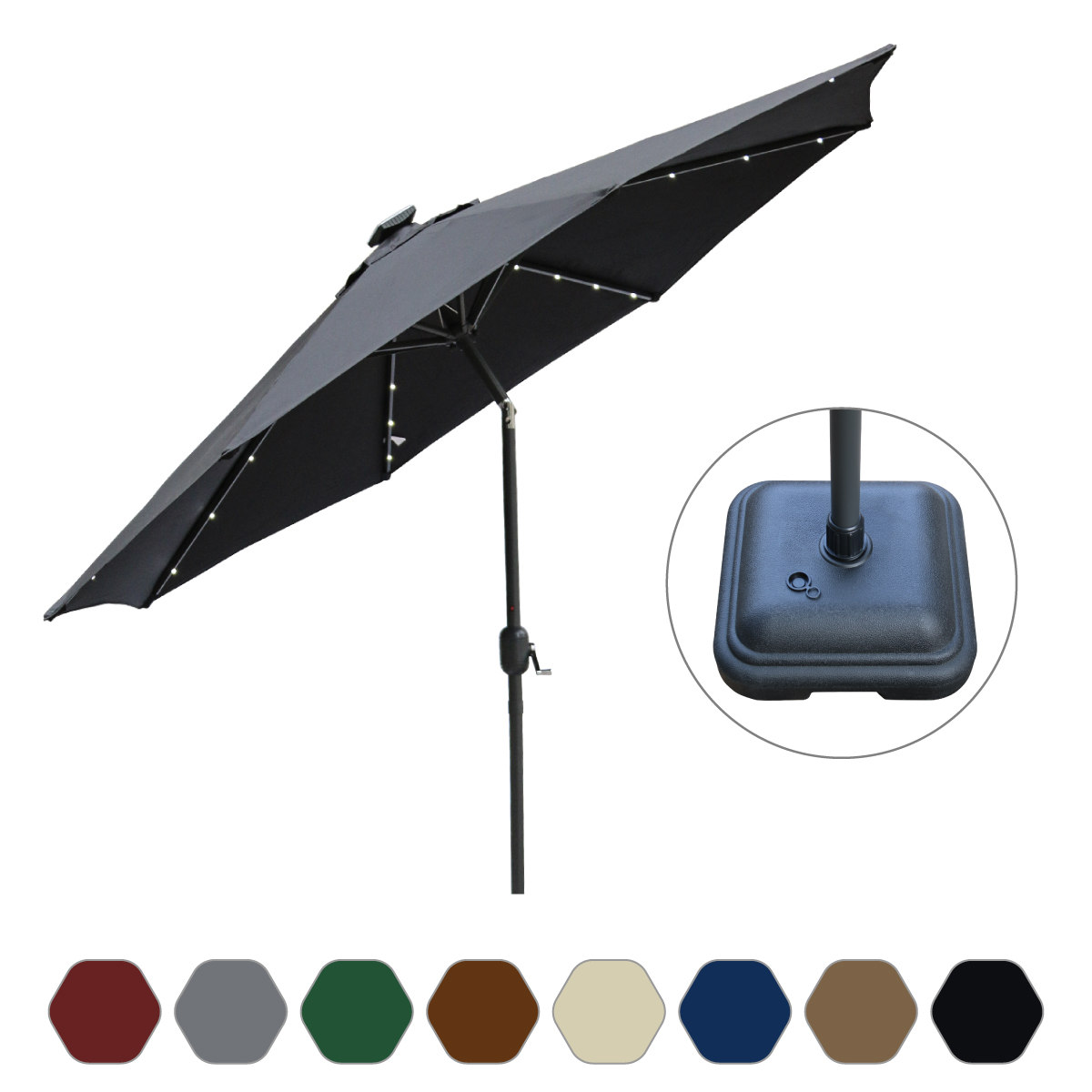2.7M Outdoor Garden Patio Parasol Umbrella Solar LED Sun Shade Crank Tilt Base