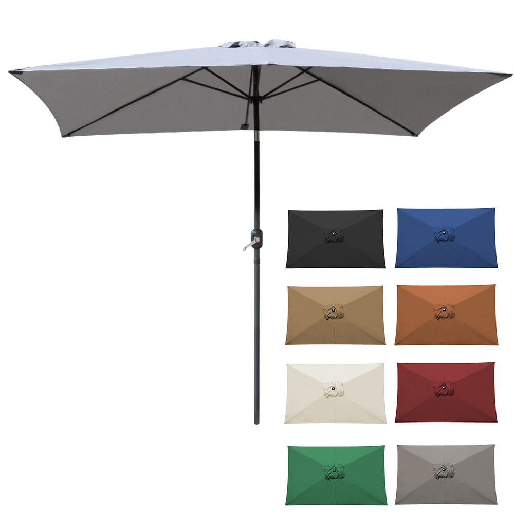 2x3m Rectangle Garden Parasol Sun Shade Umbrella Crank Tilt Base Fabric Cover