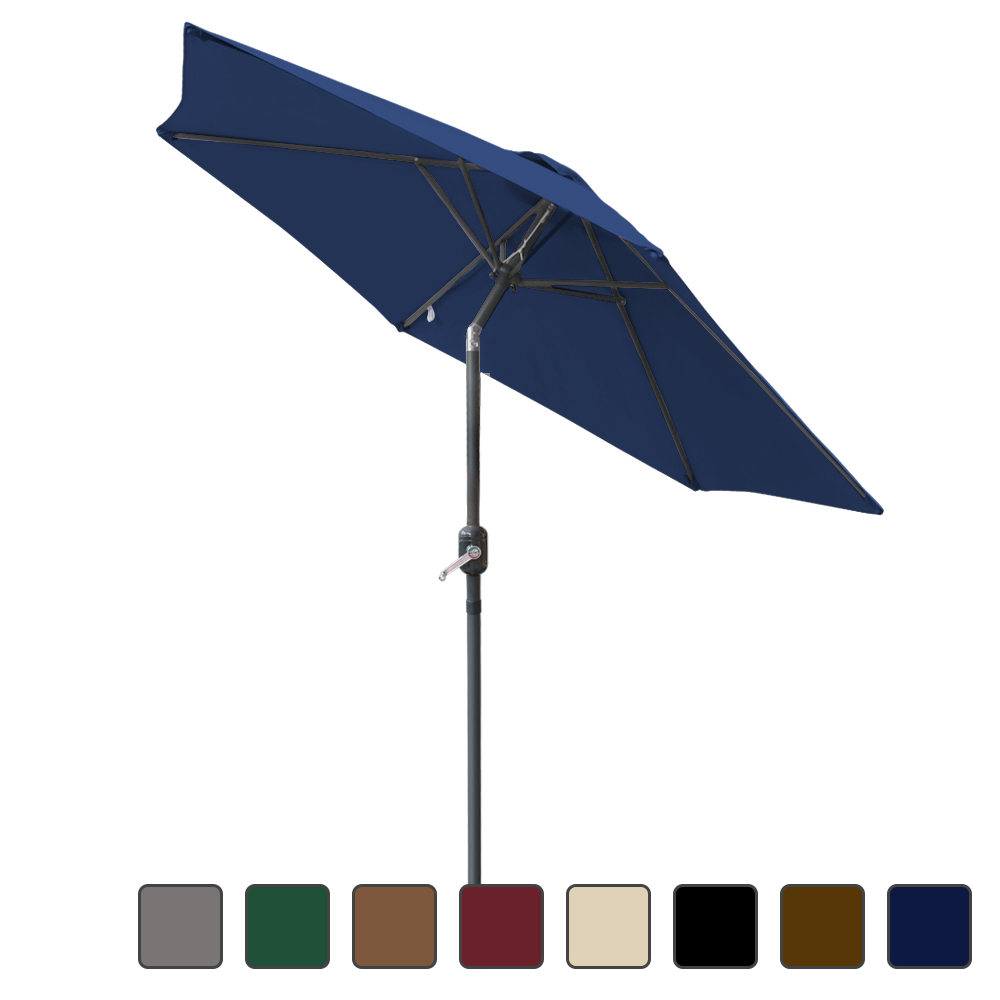 2.5M 2.7M 3M Round Garden Parasol Sun Shade Umbrella w/Crank Tilt Base Cover