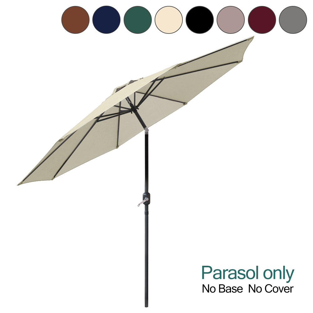 2.5M 2.7M 3M Round Garden Parasol Sun Shade Umbrella w/Crank Tilt Base Cover