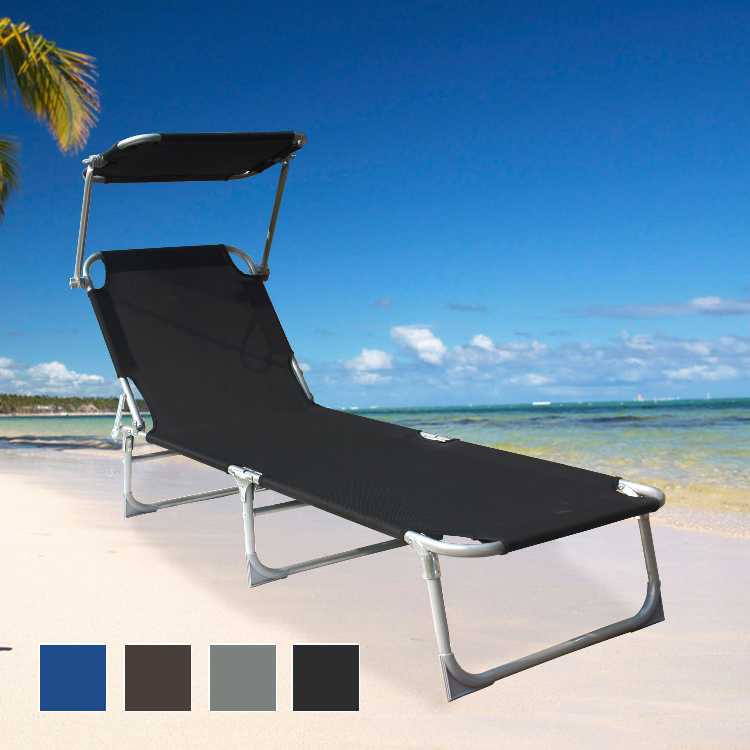 Folding Textilene Sun Lounger Recliner Chair Sun Shade Bed Outdoor 