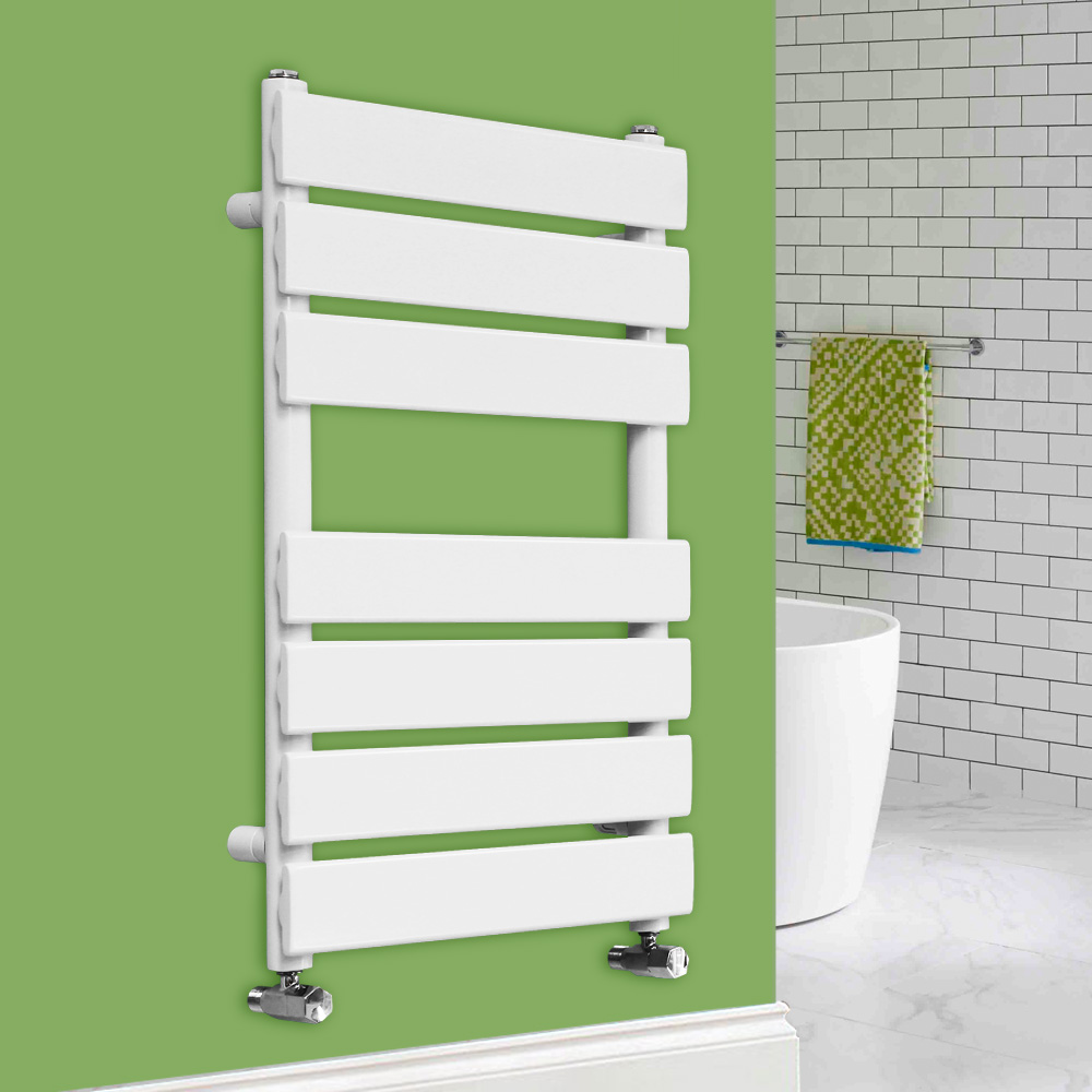white flat panel heated towel rail