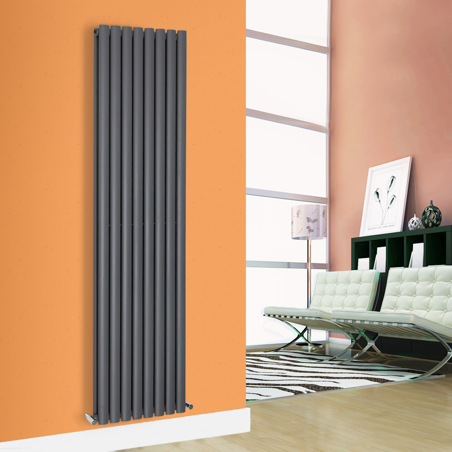 1800x472mm Modern White Vertical Designer Single Panel Oval Column Radiator