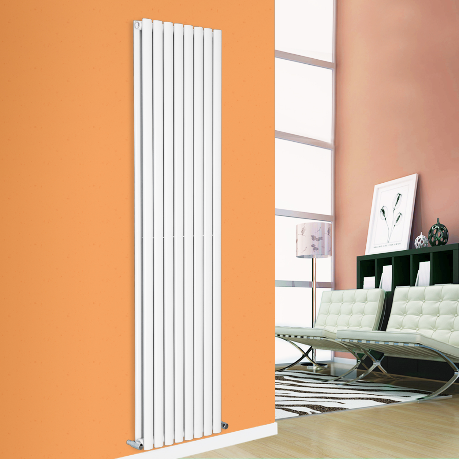 1800x472mm Modern White Vertical Designer Single Panel Oval Column Radiator