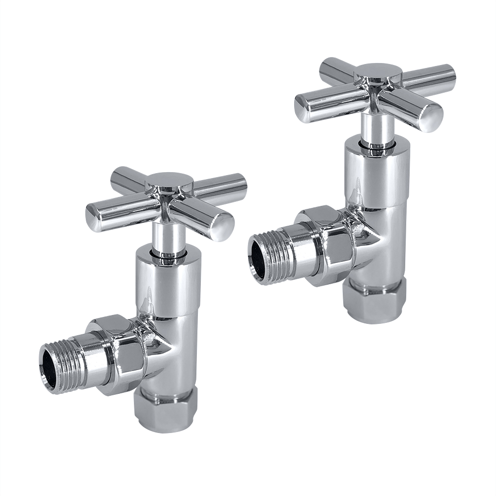Chrome Corner Towel Rail Radiator Rad Valves Angled Pair Solid Brass 15mm X 1//2/"