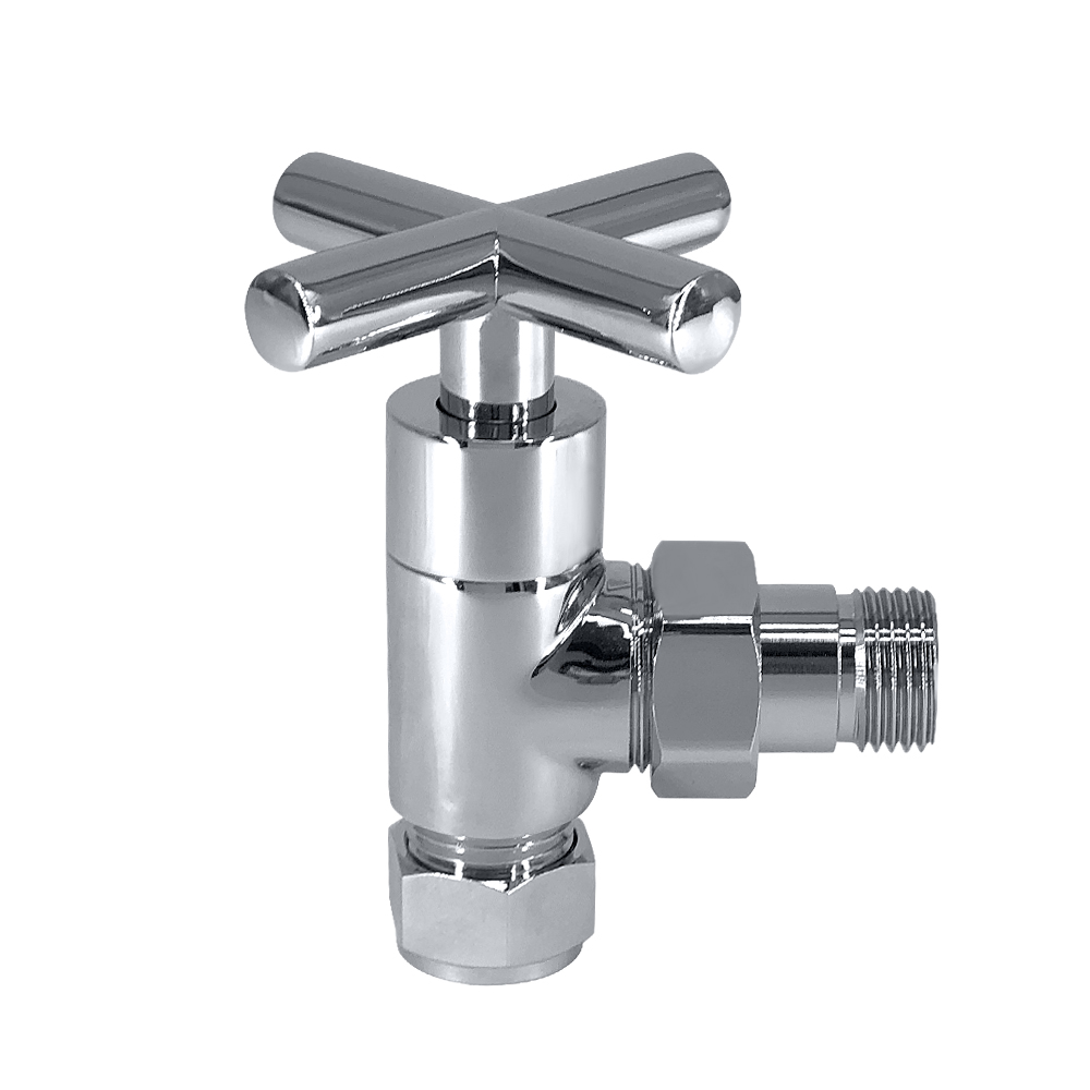 Traditional Heated Towel Rail Radiator Angled Valves 15mm Cross Head