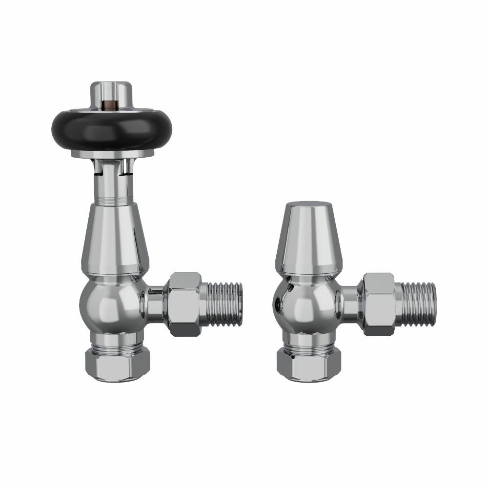 Traditional Thermostatic TRV Angled Radiator Rad Valves 1/2" x 15mm One Pair