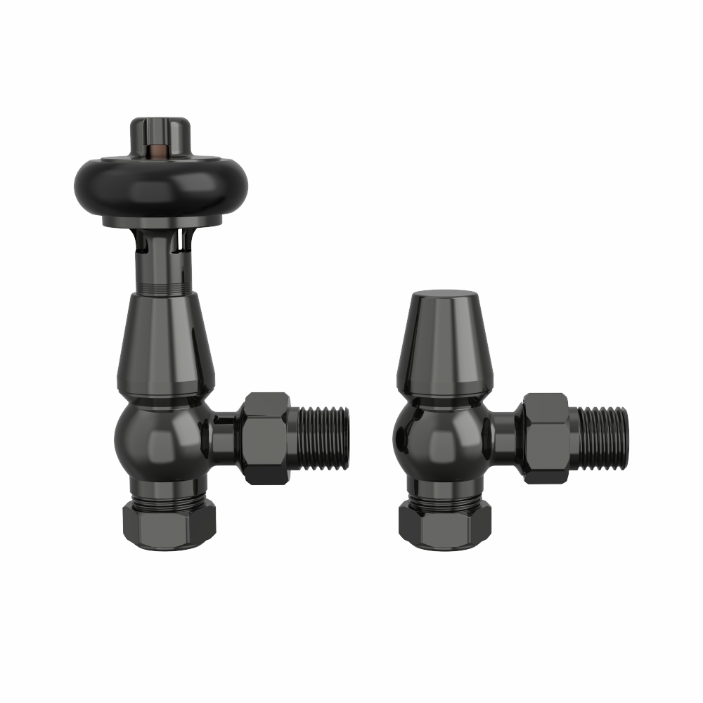 Traditional Thermostatic TRV Angled Radiator Rad Valves 1/2" x 15mm One Pair