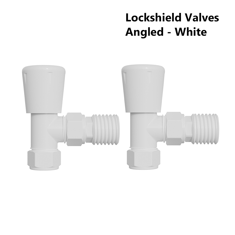 Designer TRV Manual Lockshield Radiator Valves White Pair Straight Angled Corner
