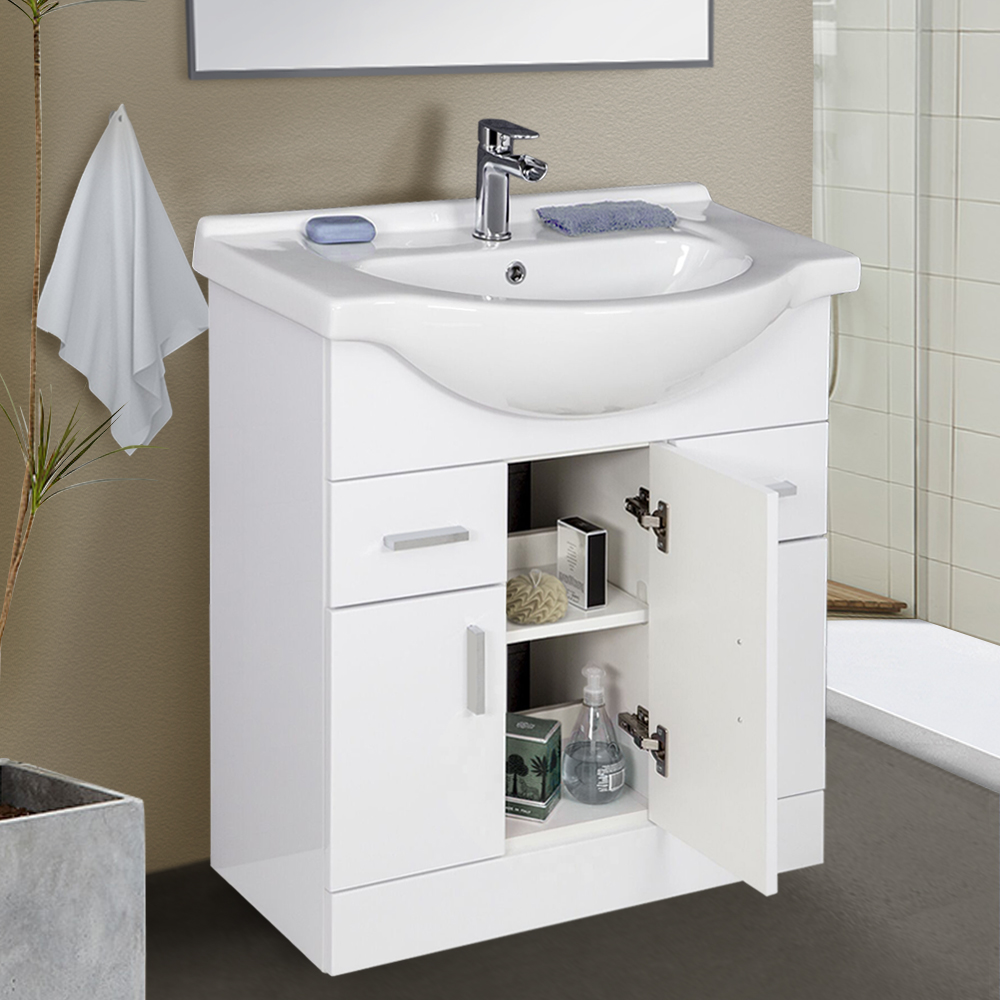 Bathroom Vanity Unit Cloakroom Basin Sink Storage Mirror Cabniet Tall