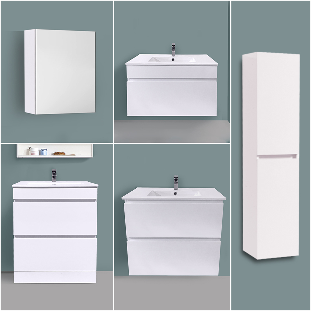 Bathroom Sink Vanity Unit Basin Storage Tall Cabinet Mirror Furniture White