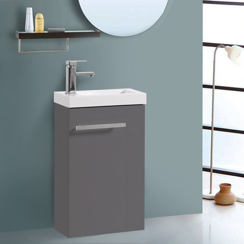 NRG Modern Bathroom Basin Sink Vanity Unit Cloakroom Furniture Corner Cabinet 400mm 