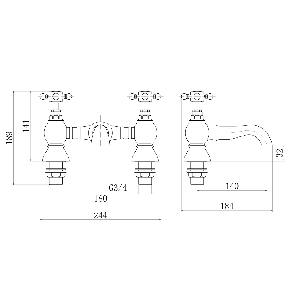 Bathroom Traditional Twin Basin Taps Bath Filler Shower Mixer Mono with ...
