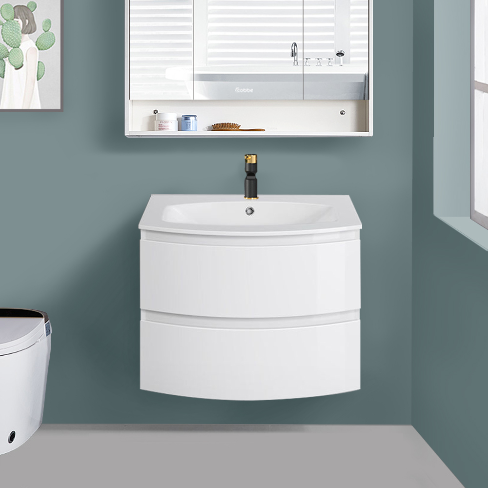 Modern Bathroom Curved Vanity Unit Storage 700mm Wall Hung