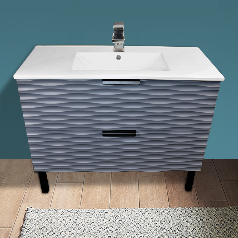 1000mm Bathroom Vanity Unit Basin Sink Floor Standing Storage 2 Drawer