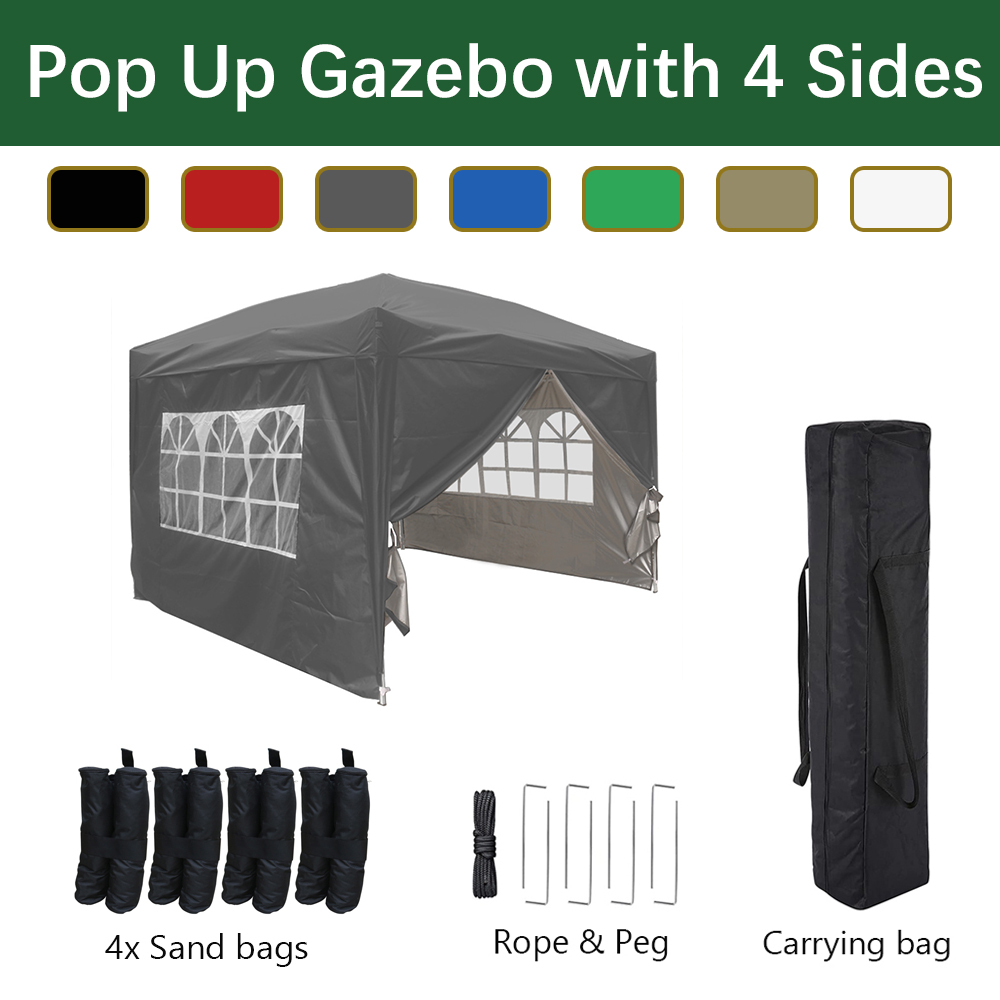 3x3m Pop Up Gazebo Frame Side Panels Top Cover Marquee Canopy Tent Sand Bags