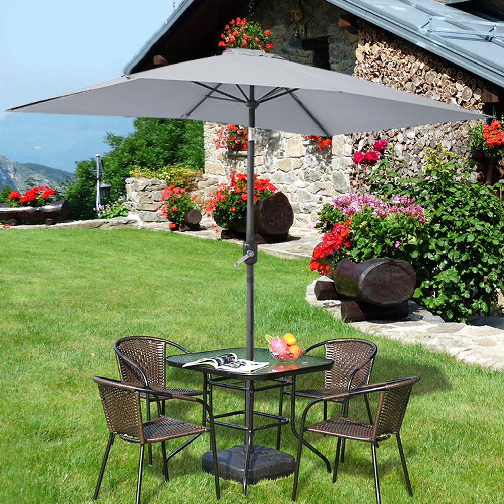 Garden Patio Parasol Outdoor Sun Shade Umbrella Canopy Tilt Crank 3m X 2m Grey 7484320322876 Ebay