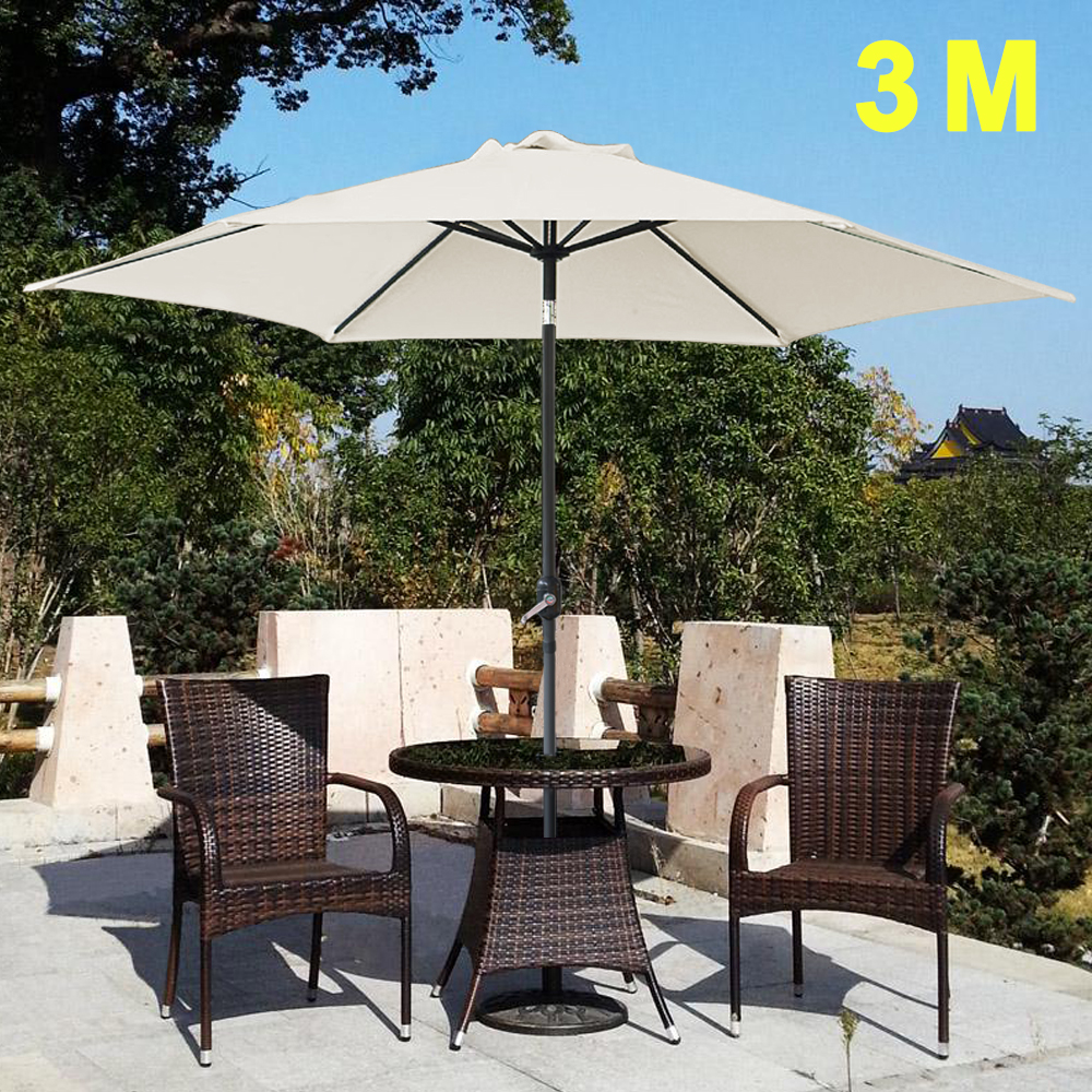 Aluminium 3m Large Round Garden Parasol Rattan Umbrella Patio Sun