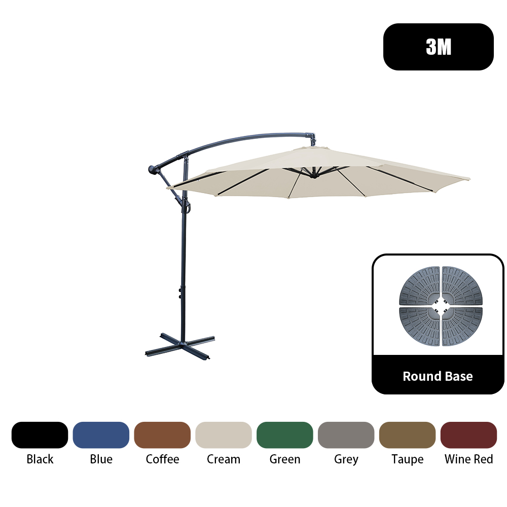 2.5m 2.7m 3m Banana Parasol Patio Garden Rectangular Round Umbrella Fabric Base