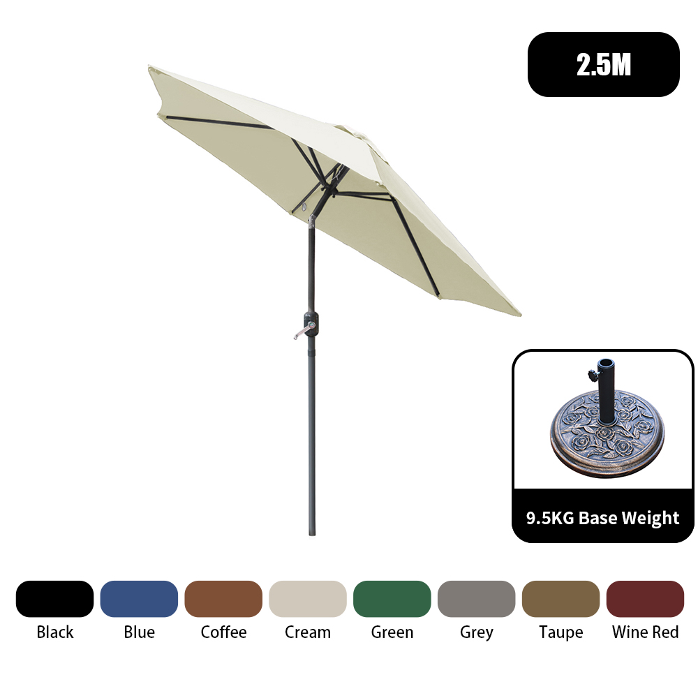 2.5m 2.7m 3m Garden Parasol LED Umbrella Outdoor Sun Shade Patio Fabric Base