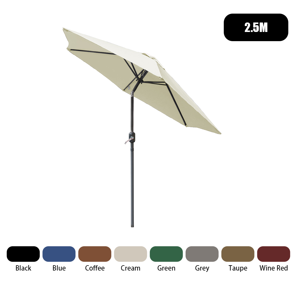 2.5/2.7/3M Round Garden Parasol LED Umbrella Tilt Crank Sun Shade Patio Fabric