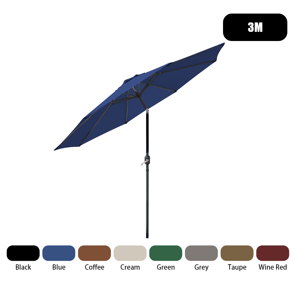 2.5/2.7/3M Round Garden Parasol LED Umbrella Tilt Crank Sun Shade Patio Fabric