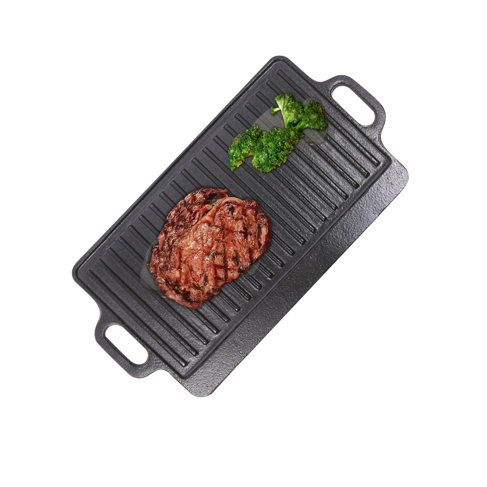 CAST IRON ENAMEL Grill Pan Reversible Griddle Barbecue Cooking Fry BBQ