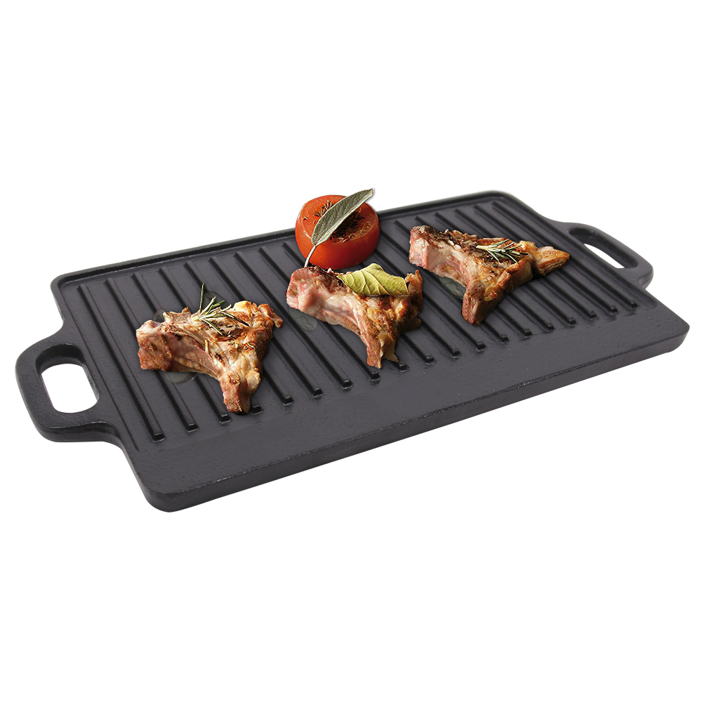 Cast Iron Enamel Grill Pan Reversible Griddle Barbecue Cooking Fry BBQ