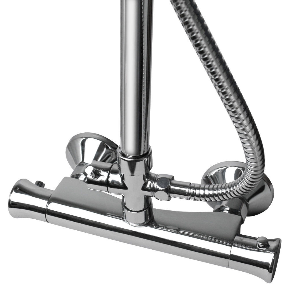 8" Slim Square Shower Kit Chrome Thermostatic Bar Shower Mixer Set Twin