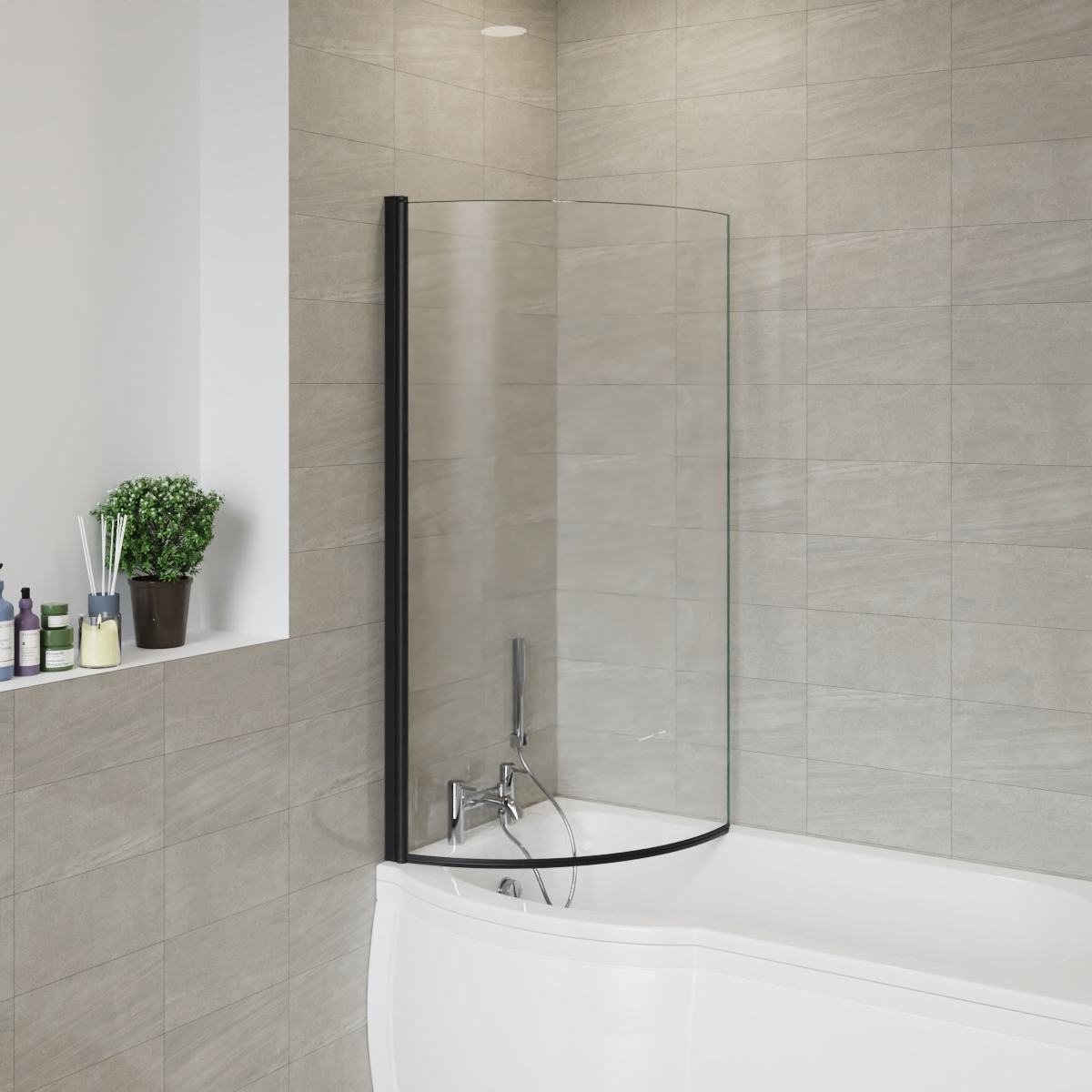 Black 4 5 Folding Pivot Bath Shower Screen P L Shape Fixed Hinged Glass ...